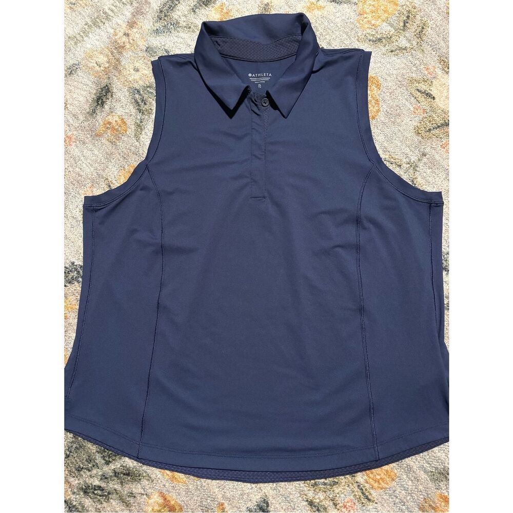 Athleta Sleeveless Polo Tank Top Navy Blue Gold Tennis Pickleball